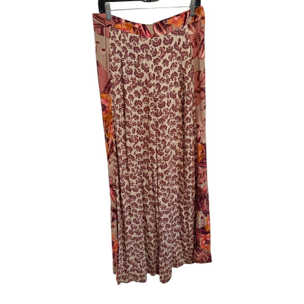 Free People Floral Wide-Leg Pants in Beige, Pink and Orange - Picture 4 of 13